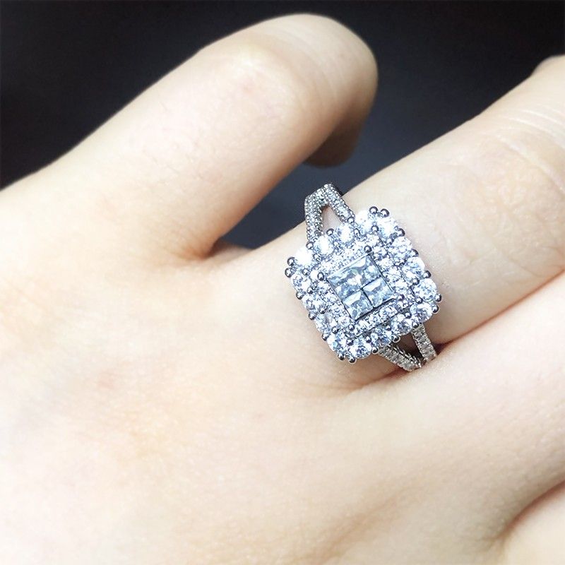 "Double Layer Cross Square Zircon Luxury Wedding Ring for Women, PD362
 
