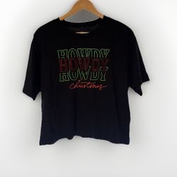 Howdy Western Christmas Cropped Tee Women’s Size Large black 