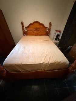 $350 solid wood Queen bed plus mattress