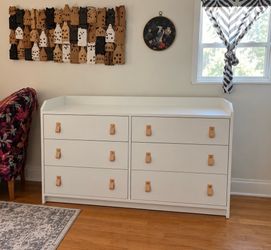 IKEA HAUGA White 6-Drawer Dresser with Strap Handles