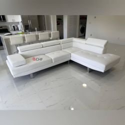 White faux leather living room sectional sofa