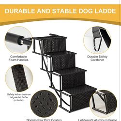 Dog Stairs for Car, Foldable Ramps for Dogs with Non-Slip Surface for Large Dogs Portable Dog Steps for Cars and SUV, Truck to 200 lbs, 4 Steps
