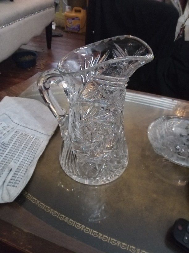 Antique American Brilliant Period Cut Glass Pitcher Late 1800's