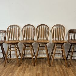 🥃 Set of 6 Mixed Wood Swivel Bar Stools / Kitchen Counter Chairs 🪵