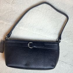 Black Genuine Leather Wristlet Clutch Small Handbag Zip Top With Strap