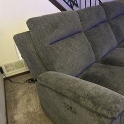 Barnsana Gravel Grey Sofa USB type C recliners on both ends.  Touch button to recline 