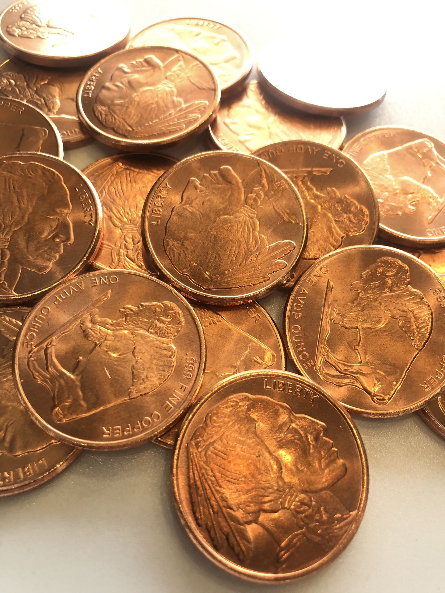 Pure 1oz Copper Bullion Art Rounds.