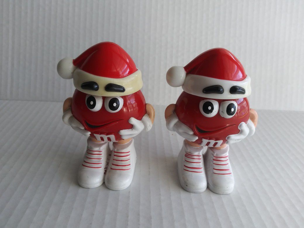 M&M's Red Candy Christmas Vintage Plastic Figure Toy - Lot of 2