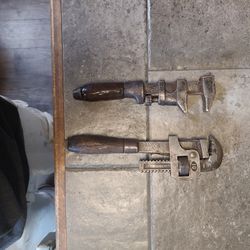 vintage Peck&Mack monkey wrench/pipe wrench, and another vintage mechanic wrench