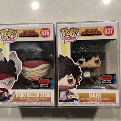 Hero Killer Stain & Dabi Funko Pop Set *MINT* 2019 NYCC Fall Convention Exclusive MHA My Hero Academia 636 with protector 637 Anime