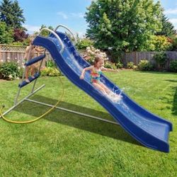 HOME PLAYGROUND EQUIPMENT 1.8M KIDS PLASTIC SLIDE, INDOOR OUTDOOR BIG BACKYARD FREESTANDING PLAYSET SLIDE,WET OR DRY SLIDE WITH STABLE BASE,BLUE