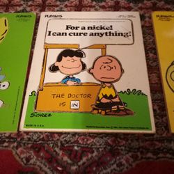 3 Vintage Peanuts Playskool Tray Puzzle Charlie Brown, Lucy, & Sally 