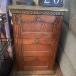 Solid Wood Nightstand / Side Table with Stone Top – Vintage Look