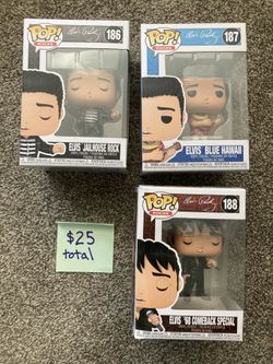 Funko Pops - Elvis - Jailhouse Rock, Blue Hawaii, ‘68 Comeback Special (186, 187, 188)