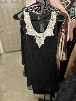 Black Lace Dress With Crochet Lace Neckline NWT MACYS BRAND