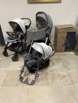 Nuna Mixx Stroller With Car Seat And Bassinet With Stand White Canopy