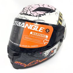 Triangle Full Face Dual Visor  Motorcycle Helmet Glossy White Size M