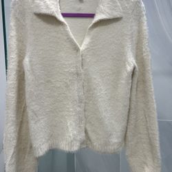 Women's Furry Cropped Cardigan long Sleeves Open Front V-Neck Button Down Loose Casual Knit Sweater Coat 