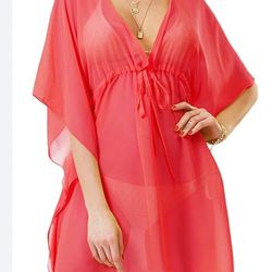 New Hot Pink Sheer Bathing Suit Cover Ups Sexy Pullover Beach Dresses

