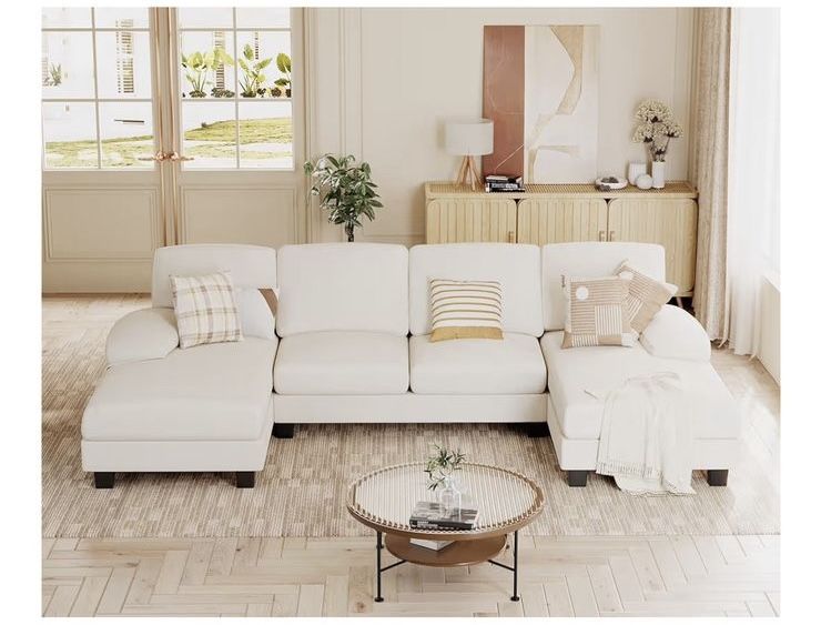 White Sectional Sofa with Chaise Lounge