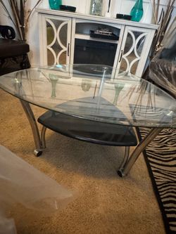Modern 2-Piece Glass Coffee & Side Table Set – Chrome – $160 OBO