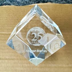 Vtg 25th Anniversary Morgan Stanley Clear Fine Crystal Optic Paper Weight