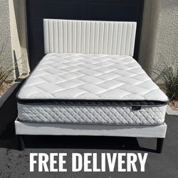 Queen Size Platform Bed Frame W/Mattress (FREE DELIVERY)
