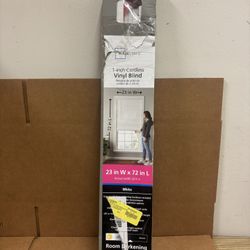 1” Cordless Vinyl Room Darkening 23” x 72” White Blinds