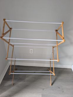 Space-Saving Collapsible Bamboo Laundry Clothes Drying Rack, White