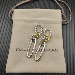 David Yurman Sterling Silver 925 & 18K Gold Four-Link Drop Earrings, 53.5mm