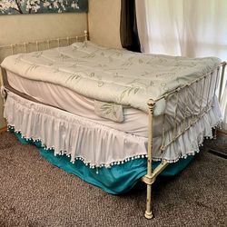 Vintage Iron Full Bed Mattress Box Spring And Mattress Cover Included. 