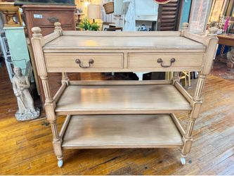 Vintage French Country Console Table Bar Cart Server Pine?