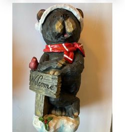 Christmas Bear w/Santa Hat and Welcome Sign Scarf 11"