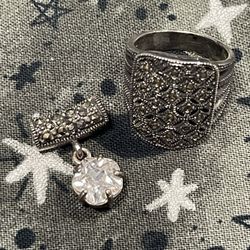 For Sale: Elegant .925 Sterling Silver Ring & Pendant Set