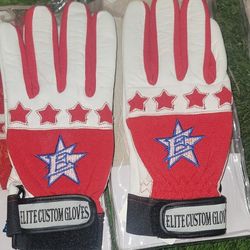 Brand New Elite Custom Baseball Batting Gloves Genuine Leather Red White Men Sizes Small,  Medium, Large, 2XL