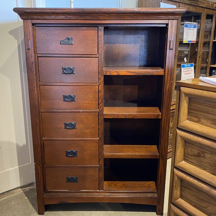 Tall Warm Tone Chest of Drawers w/ Shelves (Needs Hardware)