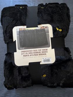 Costco Viral Black Embroidered Faux Fur Throw Blanket