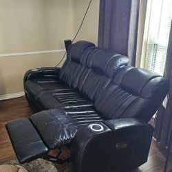 
🎬 Black Leather Power Reclining Sofa w/ Cup Holders – 3 Seat