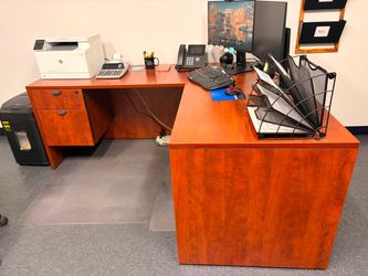 L-Shaped Cherry Wood Office Desk