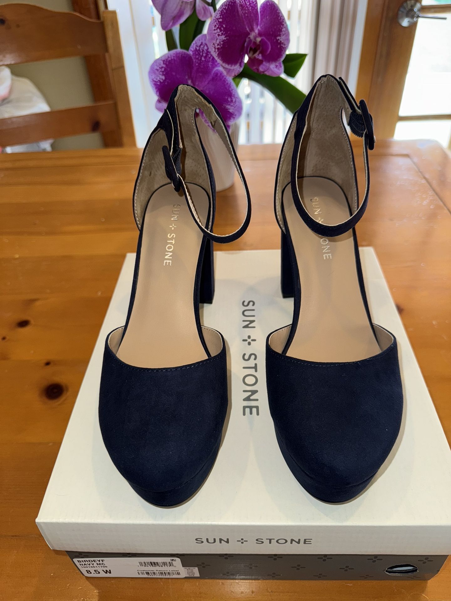 Sun + Stone Ankle Strap Block Heel