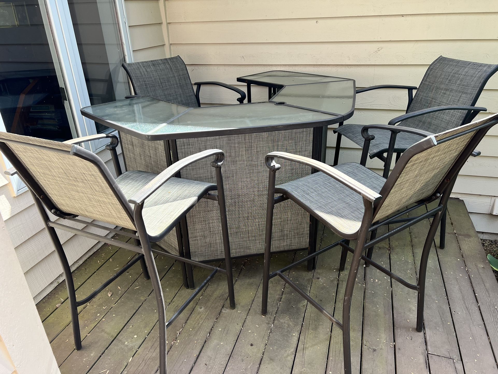 5 piece Patio Set Outdoor Glass Top Patio Bar Furniture with 4 Bar Height Chairs