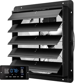 B66 $100  24 Inch EC Motor Shutter Exhaust Fan, 6 Inch Large Touchscreen Controller for Temp Humidity and Speed Control, 10-Speed Wall Mount Fan for A