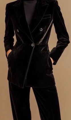 Black Velvet Double-Breasted Tuxedo Suit Tailored Power Blazer