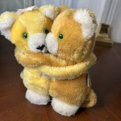 Vintage 1978 Dakin Kuddle Kitties Yellow Orange Striped Hugging Cats Set Plush