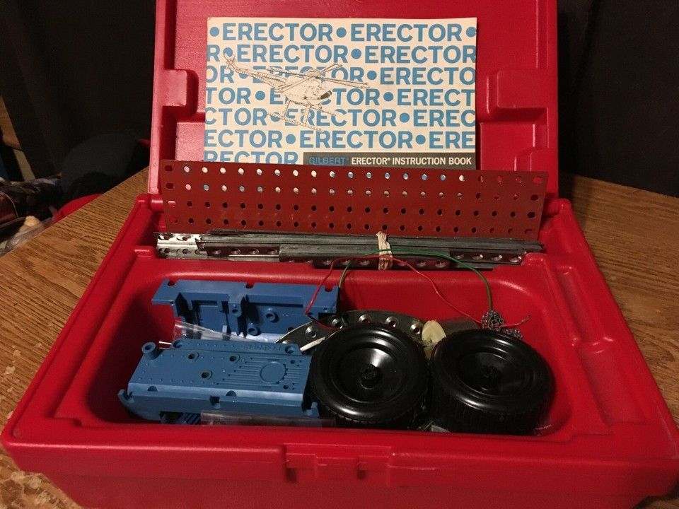 Gilbert Erector Set Red Plastic Case M-6734M Helicopter With Instructions