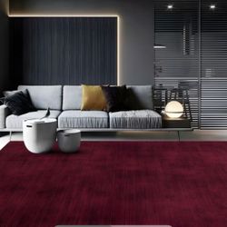 8/10 Brand New Solid Burgundy Rug 