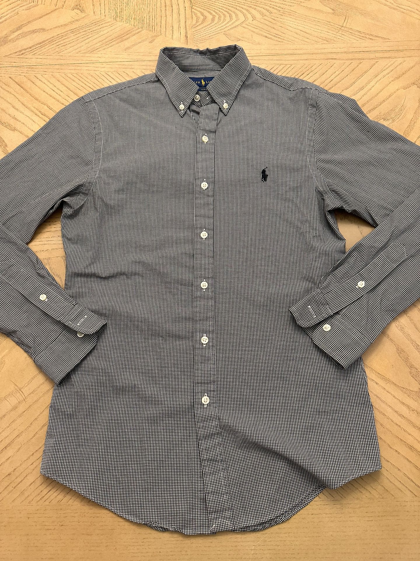 Ralph Lauren Classic Pony Long Sleeve  Blue/gray//Whites Check Button Shirt slim fit Size small 