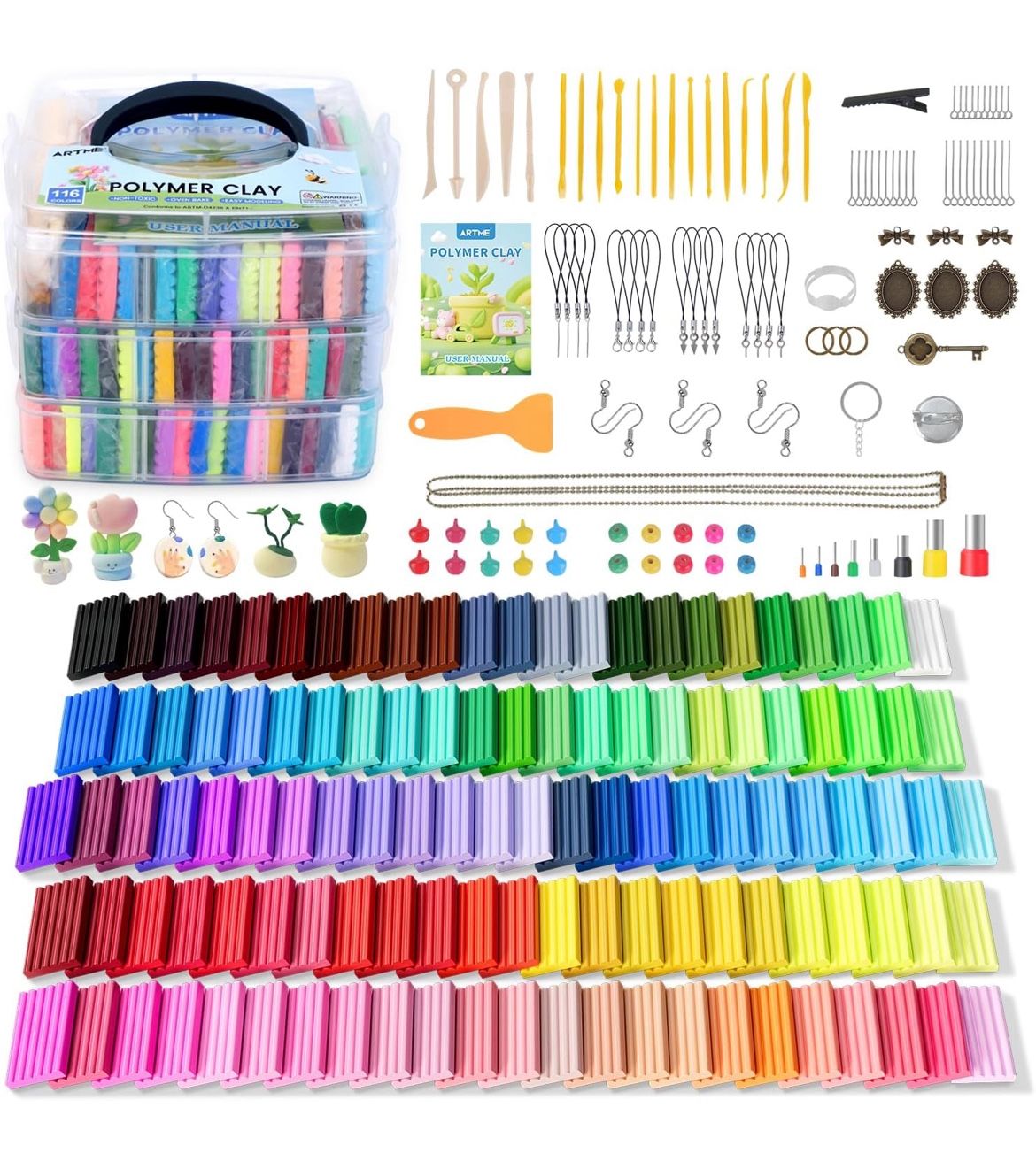 Artme Polymer Clay, 116 Colors Oven Bake Modeling Clay Starter Kits for Kids, Creative Polymer Clay Kit with Sculpting Tools and Jewelry Accessories,