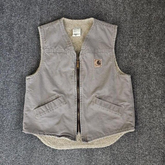 Carhartt Men's V18 Cement Sherpa Lined Sandstorm Duck Vest Size Medium