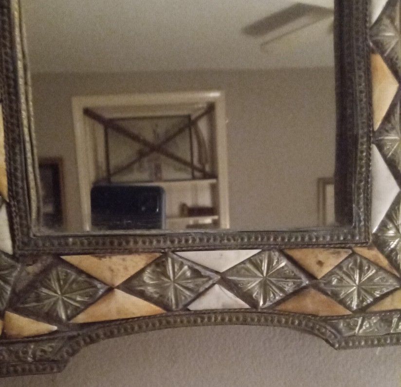 Moroccan Mirror, Handmade Metal Decorations & Bones